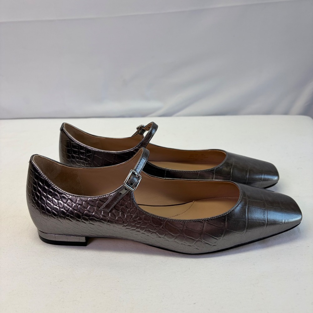 Cole Haan Mary Jane Bridge Flats Women 9B Metallic Croc Embossed Square Toe - Picture 4 of 10